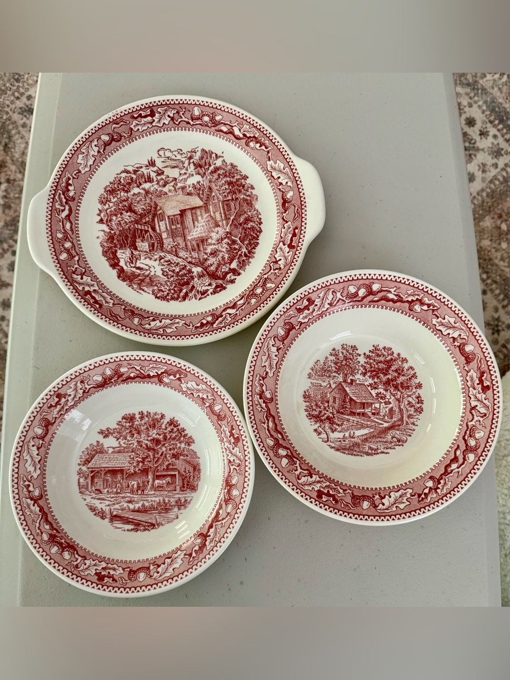 Set of three 1965 Royal Ironstone Memory Lane pattern by Royal China made in USA